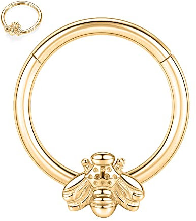 Hengkaixuan Daith Ohrringe Chirurgenstahl 16G Septum Schmuck Gold Ring Higned Segment Seamless Clicker Rook Conch Tragus Helix Piercing 8mm mit Biene