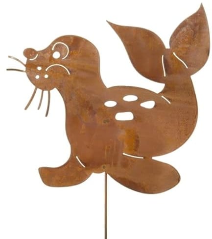 Rost Gartenstecker Seehund klein Höhe 110 cm Gartenfigur