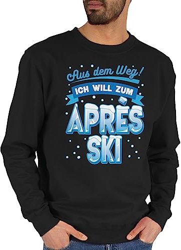 Sweater Pullover Sweatshirt Herren Damen - Skiurlaub Apres - Ich Will zum Après Ski - blau - L - Schwarz - hüttengaudi Outfit Skifahrer Pulli Party skioutfit Mottoparty apre Oberteil apreski