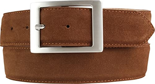 BELTINGER Herren-Gürtel aus Veloursleder mit Doppel-Schnalle 4 cm | Velour-Ledergürtel für Herren 40mm | Wildleder-Gürtel 4cm | Tabac 105cm
