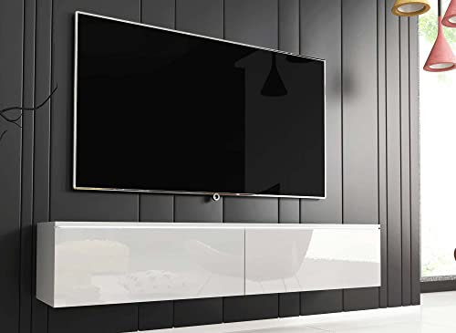 DecoInParis Meuble TV Contemporain laqué avec LED 2 Portes Malorie - 140 cm