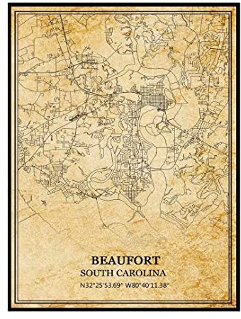 Beaufort South Carolina Vereinigte Staaten Wandkunst, Vintage-Druck, Poster, Leinwand, Karte, Kunstwerk, Reise, Souvenir, Geschenk, Heimdekoration, ungerahmt 16x20 Zoll