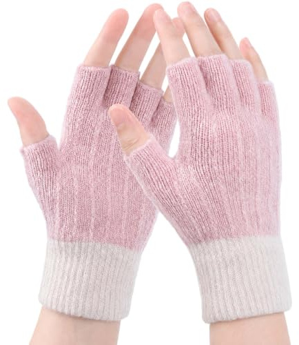 Fingerless Gloves For Women - Winter Thermal Gloves Warm Soft Knit Half Fingers Mittens for Ladies Driving Working Typing UK