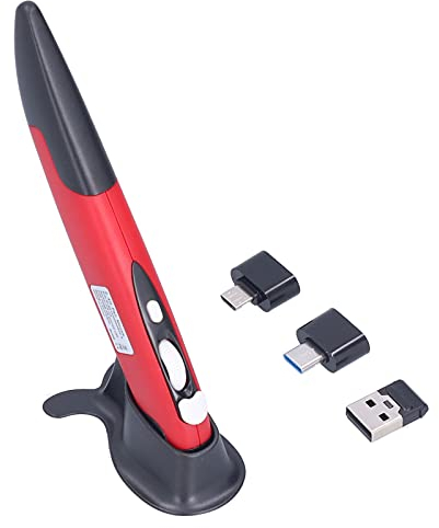 Annadue Kabellose Optische Pocket Pen Mouse, Ergonomie 2,4 G USB Wireless Optical Pen Mouse, Einstellbare 3 DPI 1600 Handschrift -Mäuse für PC Laptop Notebook Computer(rot)