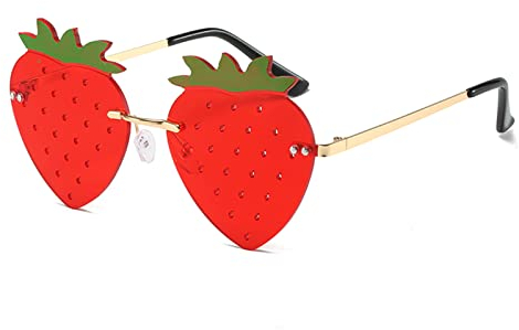 YAMEIZE Cute Strawberry Form Sonnenbrille für - Damen Herren Metall Rahmen Fruit Funky Brille Funny Part