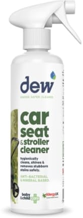 Dew Car Seat & Stroller Upholstery Cleaner & Surface Cleaner Spray 500ml | 100% Natural Baby Safe Hypochlorous Acid Antibacterial Spray | Bleach & Alcohol Free Fabric Stain Remover Spray