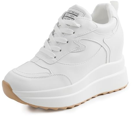 AONEGOLD Sneakers Zeppa Interna Donna Scarpe da Ginnastica Moda Pelle Alte Piattaforma Sportive Casual Scarpe Zeppa Interna con Tacco 10 cm (Bianco 309,Taglia 35)