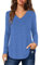 Florboom T Shirts for Women Vneck Tops Long Sleeve Ladies Casual Blouse, Blue 12 14