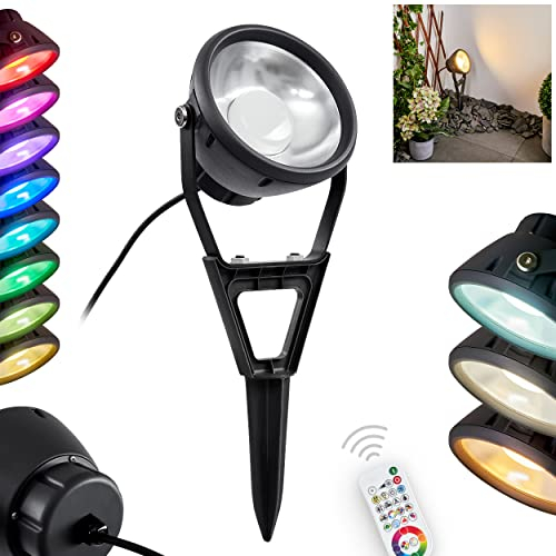 LED Wegeleuchte Phniet, Gartenstrahler mit Erdspieß, dimmbare Außenleuchte aus Metall/Kunststoff in Schwarz/Weiß mit Fernbedienung, Gartenspot RGB LED 75 Watt, 750 Lumen, 2200-6500 Kelvin, IP 65