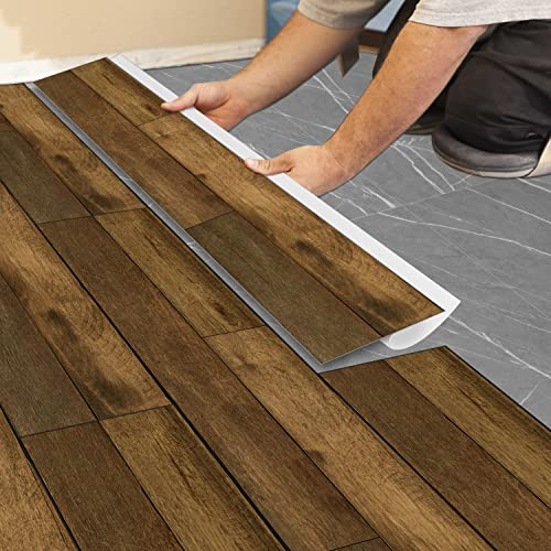 PVC Bodenbelag Selbstklebend Fliesen,Holzoptik Bodenfliesen Fliesenaufkleber Renovierung Wasserdicht für Küche Wohnzimmer Möbel Bad 15X90CM-1,35m² Braunes Schwarzes Holz