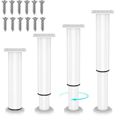 Jetcloud 4PCS Metal Adjustable Furniture Legs furniture support legs Table Leg 7.08-13inch Metal Furniture Support Feet Furniture Legs for Bed/Sofa/coffee/Cabinet/Couch/Dresser/Table (White)