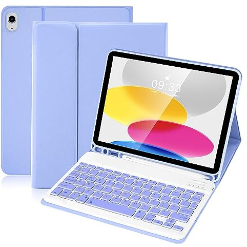 SOPPY Bluetooth Keyboard Case for New iPad 11th Gen. (A16) 11-inch 2025, 10th Generation 10.9 inch 2022, Detachable Wireless Keyboard, with Built-in Pen Holder, UK Layout, Purple