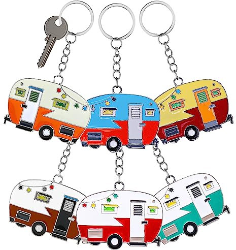 Grevosea 6 Stück Schlüsselanhänger, RV Schlüsselanhänger Zubehör für Reiseanhänger Retro Camping Auto Schlüsselanhänger Niedliche Schlüsselanhänger für Dekor RV Reise Camping Trip Souvenirs