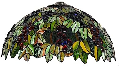 AIBOTY 16-Zoll-Trauben-Buntglas-Lampenschirm, Ersatz für Tischlampe, Deckenlampe, Tiffany-Stil, grüne Blätter, rote Kristallperlen, Schirm für Schreibtischlampe, Kücheninsel, Ketten-Hängelampe