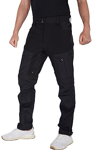 fit space Herren Verstärkte Wanderhose Zip Off Convertible Cargo Pants Qucik Dry Stretch Belüftet, Schwarz, Groß