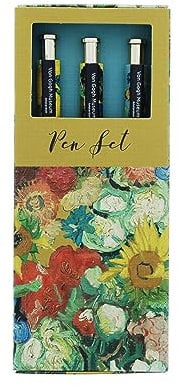 Van Gogh Ballpoint Pen Set | Set of 3 Retractable Blue Ink Pens | Elegant Writing Pens for Stationery & Office | Ink Pens for Writing | Giftable Ballpoint Pens