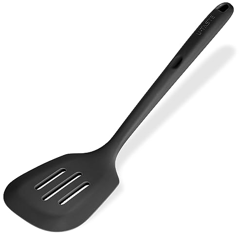 U-Taste Spatule en silicone extra longue à fentes: spatule de cuisine résistante à la chaleur 315 ℃, ustensile de cuisine en caoutchouc antiadhésif sans couture pour friture, crêpes poisson (Noir)