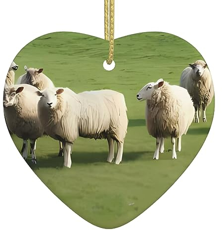 Schaf Und Lämmer Drucken Personalisierte Weihnachtskugel, Keramik Weihnachten Hängende Ornament, Weihnachtsbaum Dekoration Für Freund Freundin Frau Xmas Geschenke