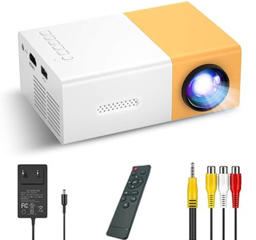 Portaflixx Projector - Portaflixx Pocket Projector 2.0, 1080P HD Mini Projector, Mini Portable Movie Projector for Home, Compatible with HDMI, USB, TF Card, AV and Remote Control (Yellow-White)