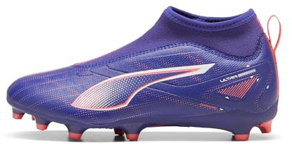 PUMA Ultra 5 Match+ Ll FG/AG Jr, Zapatillas, Morado, Blanco, Naranja, 35 EU