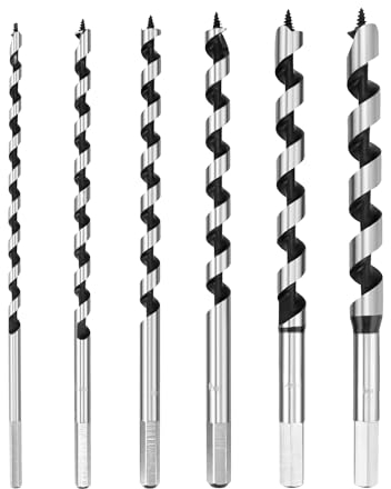 QWORK® 6 Stück Schlangenbohrer Set, Holzbohrer, Kohlenstoffreicher Stahl, Sechskantschaft, 6/8/10/12/14/16 * 230MM