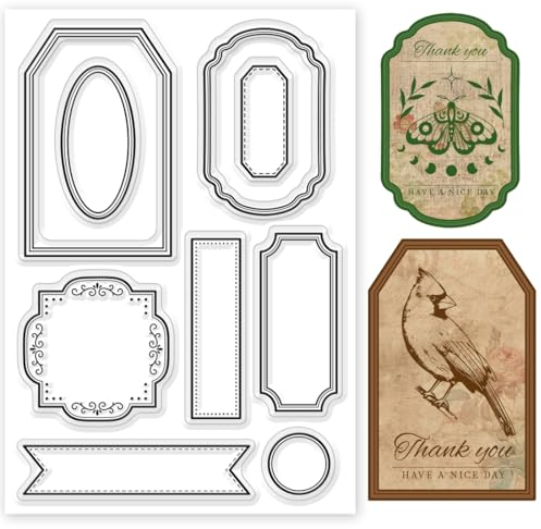 BEUNITONE Label Clear Stamp Rahmenstempel Für Die Kartenherstellung Tag-Silikonstempel Zum Basteln Vintage Transparente Siegel-Stempel Für DIY-Scrapbooking-Fotoalben Feiertags-Geburtstagskarten