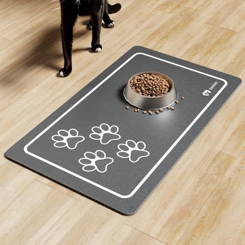 ZooZoo Pet Feeding Mat for Food and Water Bowl - Absorbent Placemat with Quick Dry Surface for Cat and Dog Messy Drinkers