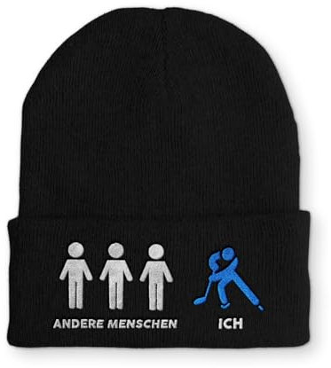 tshirtladen Spruchmütze Strickmütze Eishockey Wintermütze Mütze lustige Beanie mit Stick, Farbe: Black