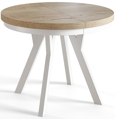 AlpiMeble Table a Manger Extensible Evo - Table Ronde Extensible - Plateau Stratifié 36 mm - Pieds en Hêtre - Diamètre 100 cm à 200 cm - Halifax