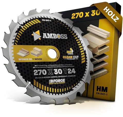 Amboss Werkzeuge Lame de scie circulaire HM 270 x 30 mm Z24 Dents alternées pour bois Lame de scie 270 mm Compatible avec Scheppach Forsa 3.0. Precisa 4.0 Makita HS0600. 5103R DeWalt DWS777, etc.