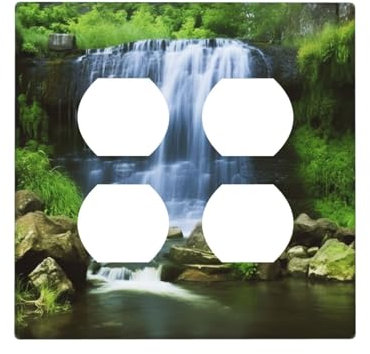 Waterfall Flowing Down Print Wall Plate 2 Gang Double Toggle Decorative Light Switch Cover Temperature Resistant Electrica Outlet Covers Farmhouse Switches Faceplate for Bedroom Home Decor