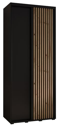 MEBLE KRYSPOL Lanko 1 Schrank mit Zwei Schiebetüren mit Stange, Regale - Moderner Aufbewahrungsschrank für Schlafzimmer, Wohnzimmer - 235,2x120x45 cm - Schwarz Schwarz Artisan