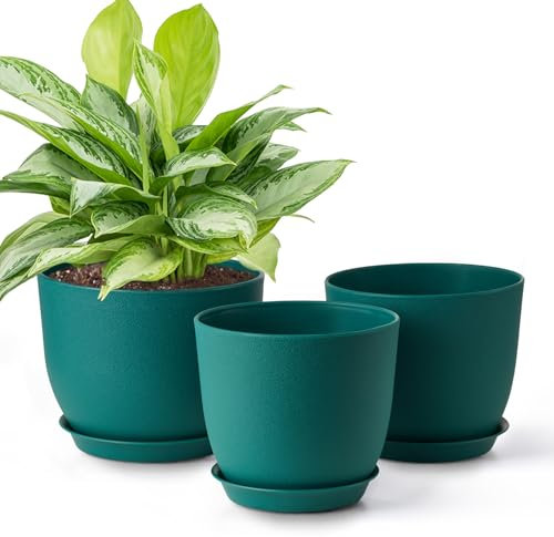 Gardrium Kunststoff Blumentopf Pflanzentopfs mit Untersetzer (22,9-20,3-19 cm) 3er-Set, Plastik Übertopf Kräutertopf mit Ablauflöchern, Rund Pflanzkübel für Innenbereich und Balkon, Blau