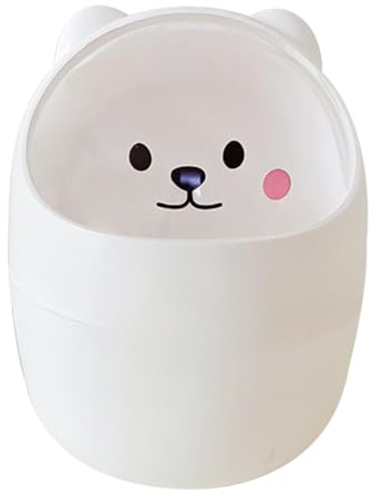 JVHLOV Desktop Trash Can with Lid, Mini Desktop Bin, Plastic Garbage Bin, Mini Desk Trash, Desk Trash Can with Lid, for Bathroom, Office, Dressing Table(White/Grey) (White)
