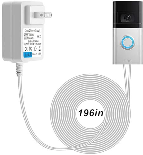 18V1A Video doorbell Power Adapter for Video Doorbell, Ring Video Doorbell Pro and Ring Video Doorbell 2,Transformer Compatible with Zmodo Smart Doorbell and Nest Hello Doorbell(16.5Ft Power Cord)