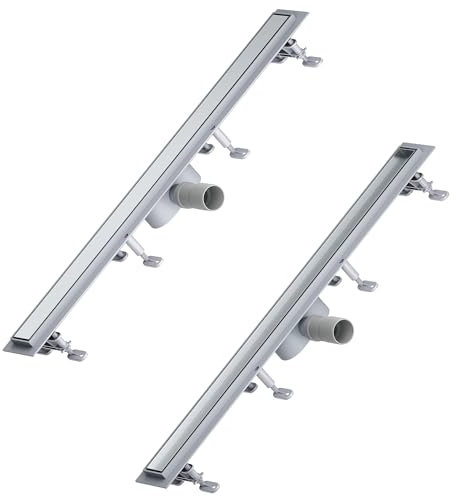 SONNI Duschrinne 70 cm, 2 in 1 Edelstahl Ablaufrinne Dusche befliesbar, ABS Basis, 30L Ablaufmenge, 8 verstellbare Füße, mit Geruchsstop, Haarsieb