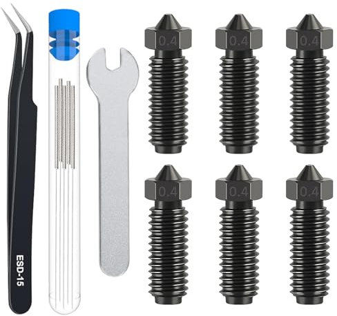 HIKUDIY 6PCS 0.4mm gehärtete Stahldüsen für Anycubic Kobra 3 V2/Kobra 3/Kobra S1, Extruder Hotend Nozzle Kit mit Reinigungsnadel, Pinzette und Schraubenschlüssel