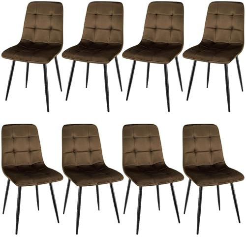 ANVOFONG Esszimmerstuhl 8er Set, Verdickte Holländischen Samt Kissen Esszimmerstuhl Geeignet für Esszimmer Küche Essen, Studie Lesen, Wohnzimmer Freizeit, Braun.