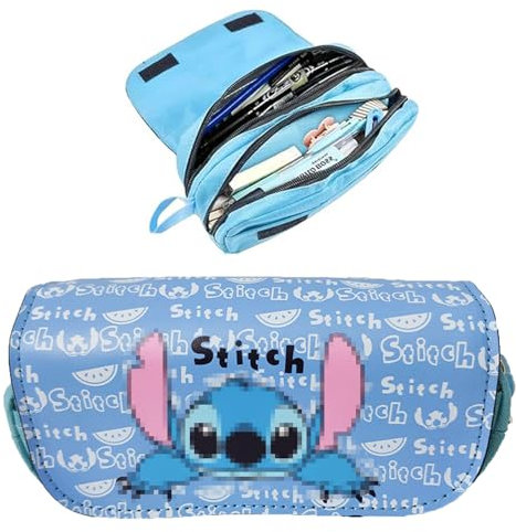 Xiujuers Stitch Federmäppchen, Federmappe Stitch, Stitch Federtasche mit 2 Fächern, Stitch Kinder Federmäppchen, Stitch Pencil Case für Kinder und Junge Mädchen Schule Studenten