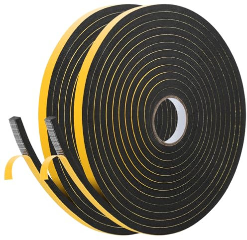 Inwee Burlete Adhesivo, Cinta Selladora Espuma Burlete de 10mm x 6mm, Burlete para Puertas y Ventanas del Hogar, Espuma Burlete Adhesivo de Alta Densidad para Aislante,Ruido y Colisión 10M,Negro