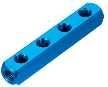 PATIKIL Druckluft Verteilerblock 4-Wege 7-Port Blau 1 Stk | Aluminium Pneumatik Verteiler für Luftkompressoren und industrielle Automatisierungssysteme schnelle Installation