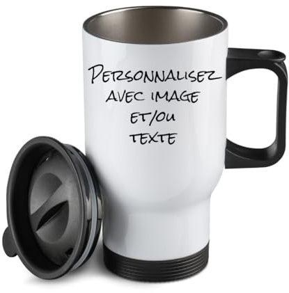 fapadjo Mug Isotherme Inox Blanc Personnalisé - Tasse Thermique Gravée, Acier Inoxydable, Anti-Fuite, Idéal pour Café, Boissons Chaudes et Froides, Cadeau Réutilisable