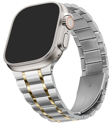 HITZEE Metall Armbänder Kompatibel with Apple Watch Armband 49mm 46mm 45mm 44mm 42mm, Edelstahl Ersatzband Damen Herren Band Kompatibel für iWatch Ultra 2 Serie 10 9 8 7 SE 6 5 4 3 2 1, Silber Gold