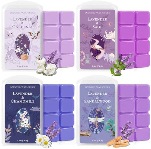 SCENTORINI Duftwachs für Duftlampe, Lavendel Duftwachswürfel, Sojawachs Wax Melts für Kerzen Wärmer, 4 x 70.9g, Sandelholz, Salbei, Kamille, Jasmin Düfte