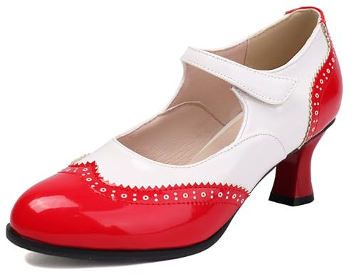 Gicoiz Mary Jane Low Kitten Scarpe Donna con Cinturino alla Caviglia Pumps Chiuse Davanti Hollow out Mesh Scarpe Vernice Serata Sposa Mary Jane Rosso Numero 37 EU-38Cn