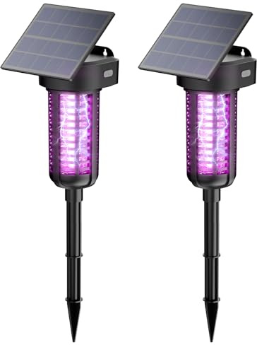 Lot de 2 lampes solaires anti-moustiques étanches pour l'extérieur - Marche/arrêt automatique - Zapper anti-moustiques de jardin