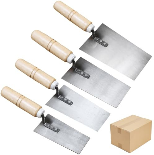 Set di 4 cazzuole da muratore in acciaio inox, a forma di trapezio, in acciaio inox, con manico in legno, spatola per stucco, spatola per stucco, spatola per stuccatori (50 mm, 55 mm, 60 mm, 80 mm)