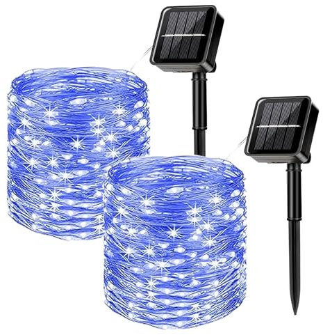 MUXIJIA 2 Stück Solar-Lichterketten für den Außenbereich, 7M / 23Ft 50 LEDS-wasserdichte Lichterketten 8-Modus-Solar-Lichterketten zum Dekorieren von Garten, Terrasse, Hof, Party (Blau)