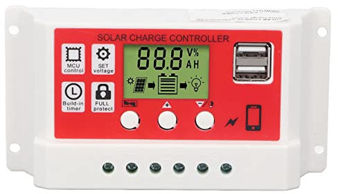 Controlador de Carga Solar Cargador de Batería de Litio PWM de 12 V 24V con Pantalla LCD Doble USB 5V 2.5A Regulador de Carga Fotovoltaica (10A) (20A) (30A)