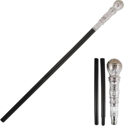 WickedFun® Goldener Zuhälterstock für Erwachsene, 90er-, 70er-Jahre, Hip-Hop, Halloween, Kostüm, Zubehör, Gangster, silberfarben, Uni, Herren, Damen, Erwachsene, Einheitsgröße